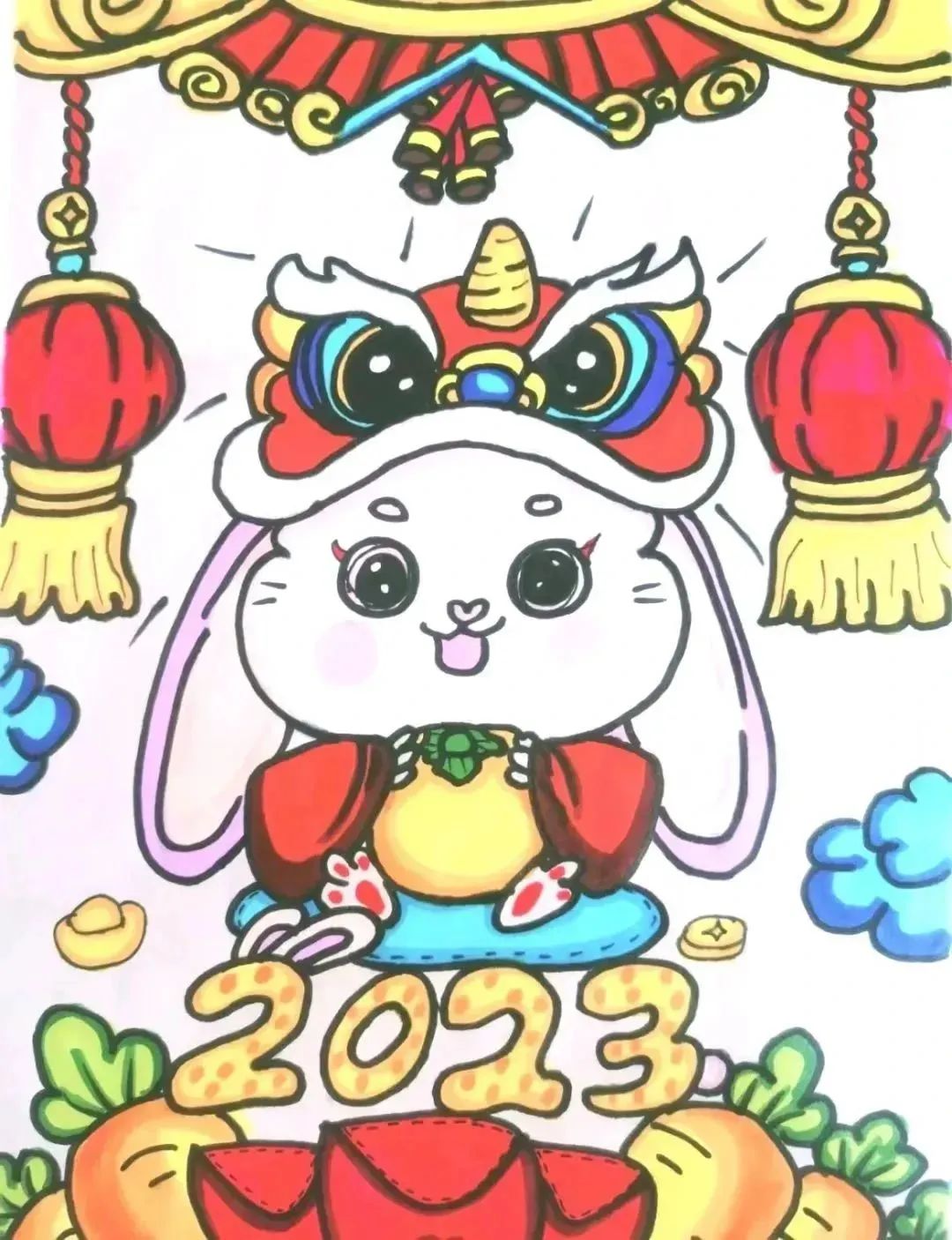2023兔年春节绘画简单漂亮