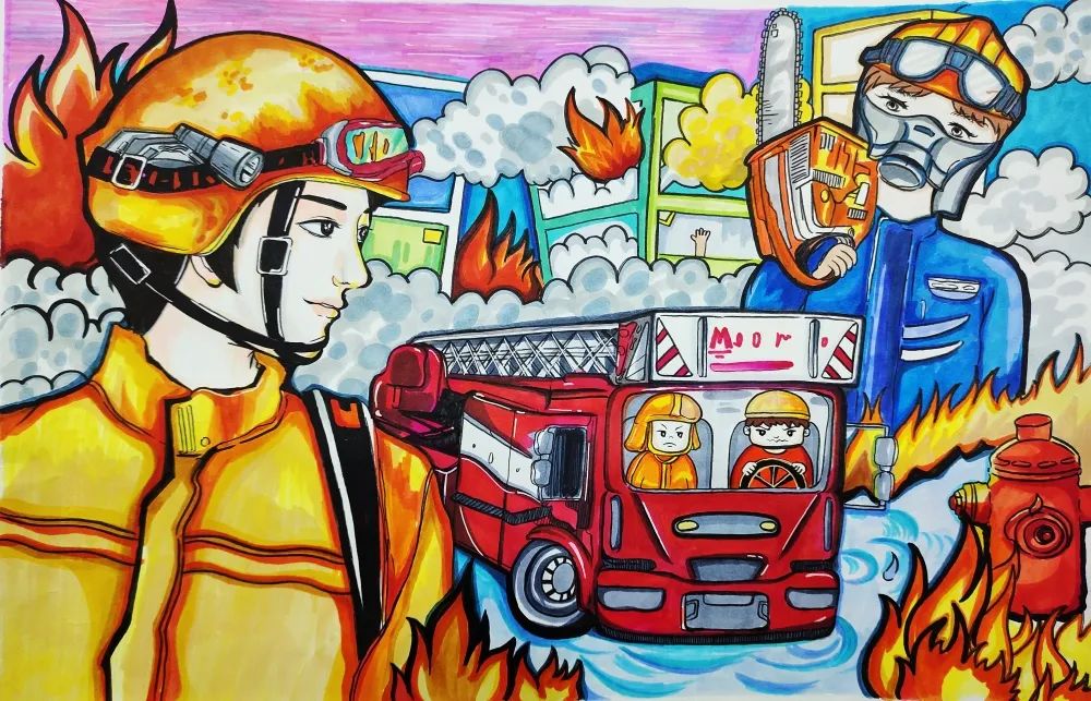 最美消防员绘画作品二等奖