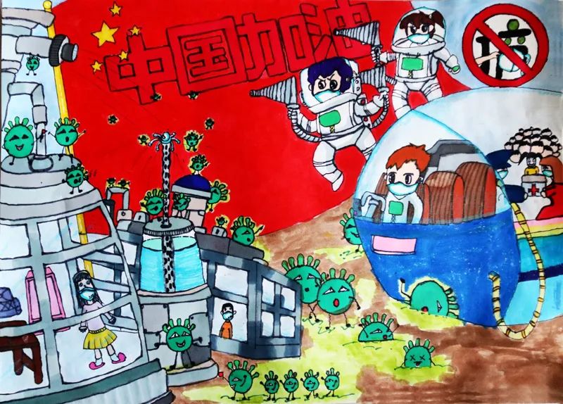 “防控疫情 中国加油”主题绘画图片