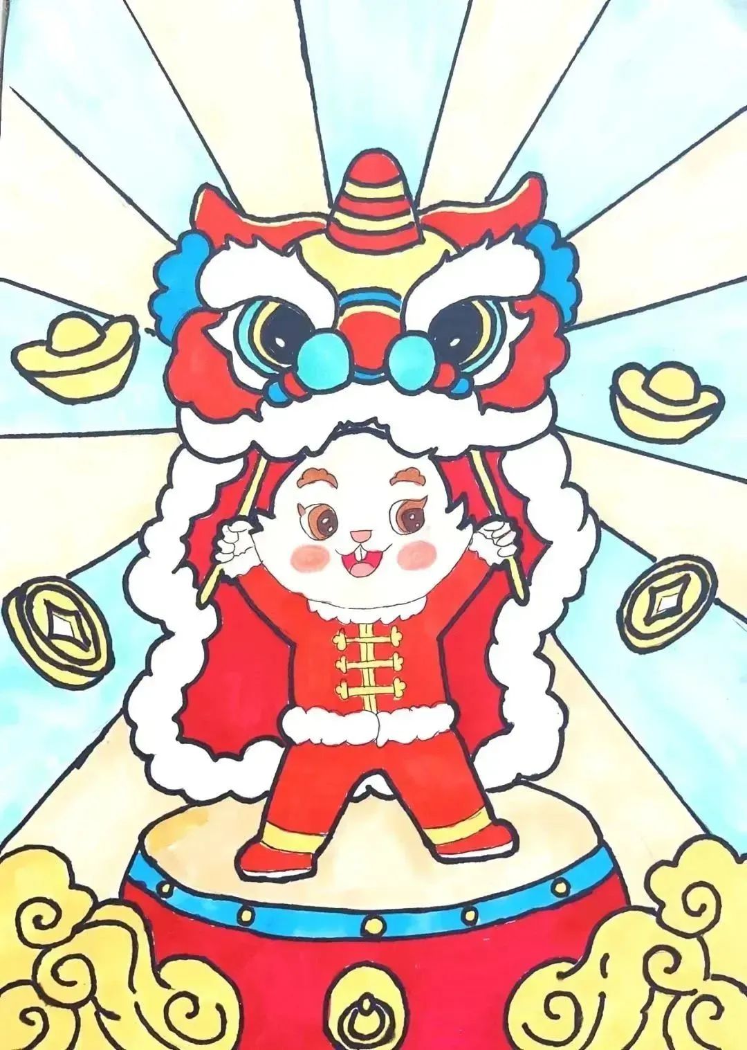 喜庆可爱的2023福兔喜迎新年主题绘画