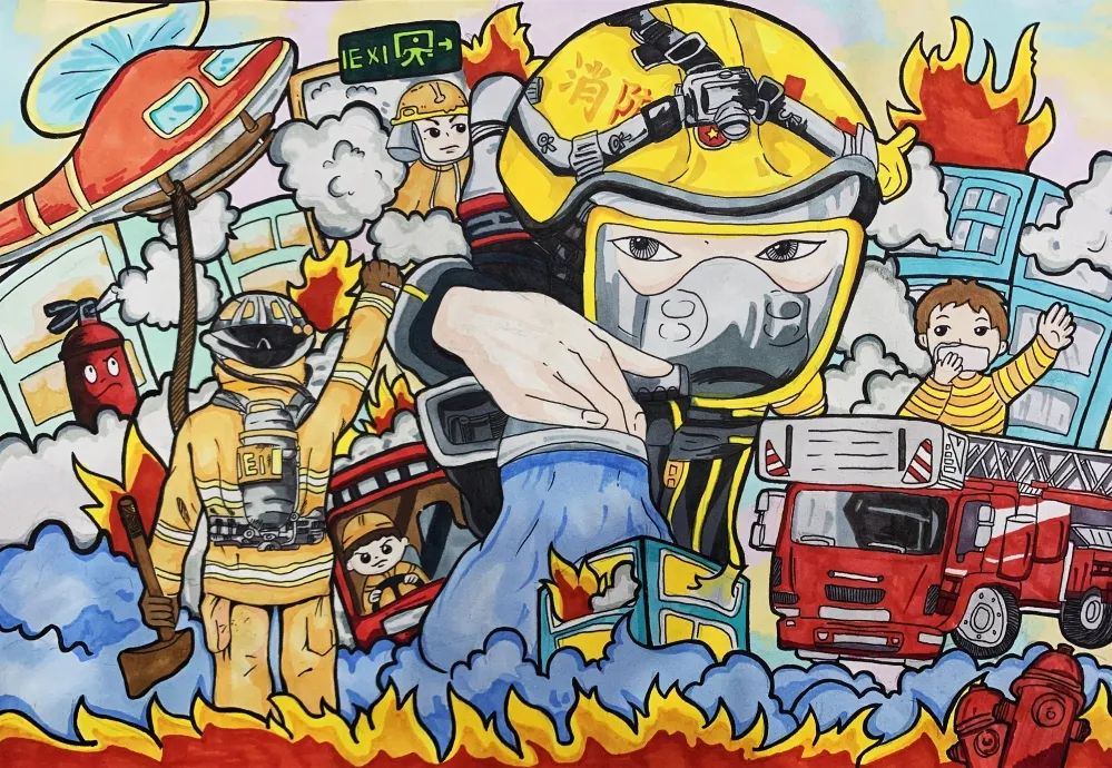 以消防安全为主题绘画作品