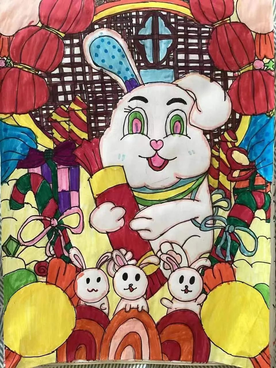 兔年春节儿童图画作品