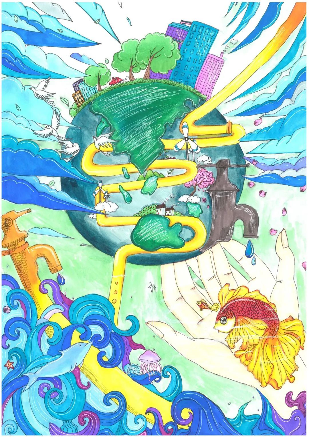 好看精美的世界水日主题画画图片