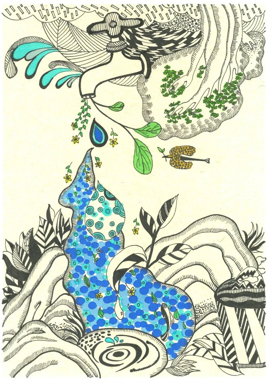 《珍惜我们身边每一滴水》为主题的儿童画