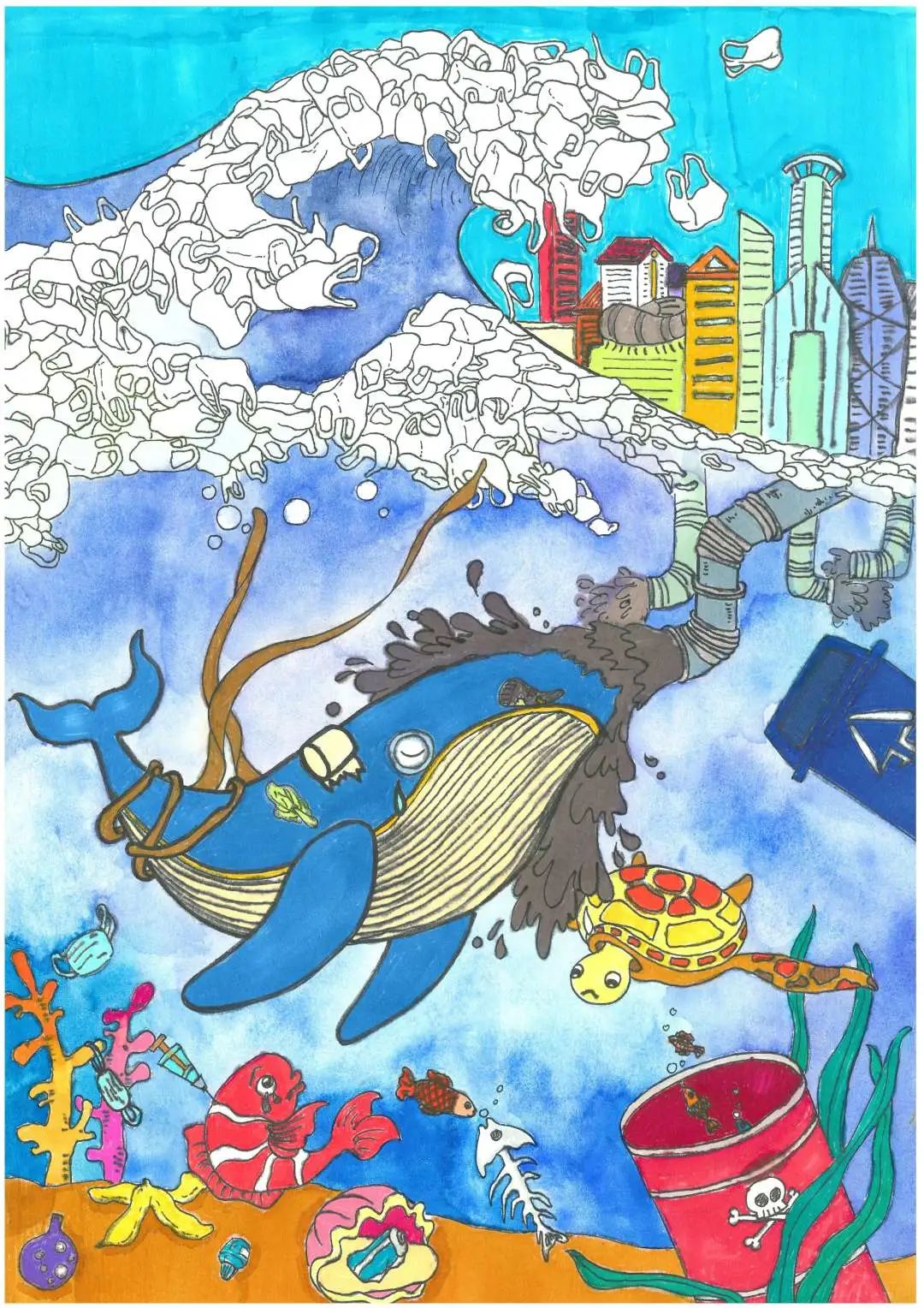 保卫海洋之家环保主题儿童画