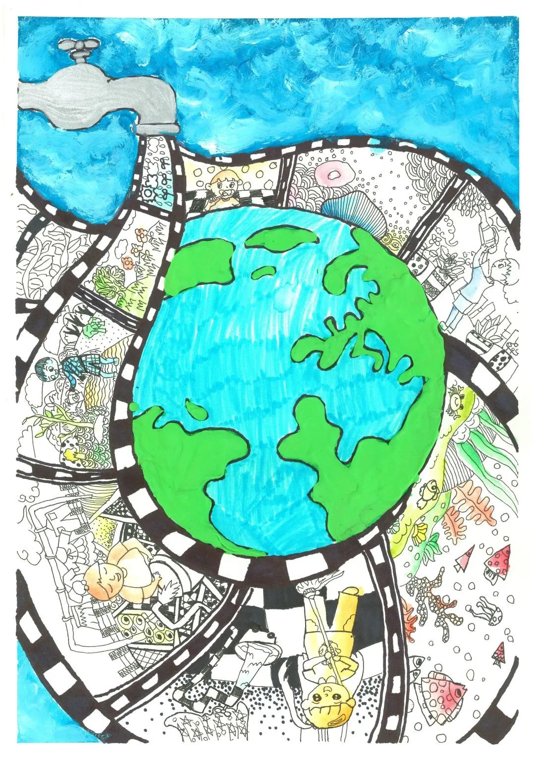“爱护我们的地球 保护水资源”儿童创意绘画作品展示