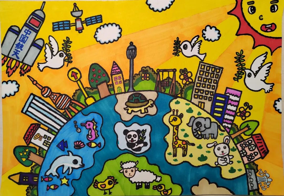世界地球日儿童画环保绘画