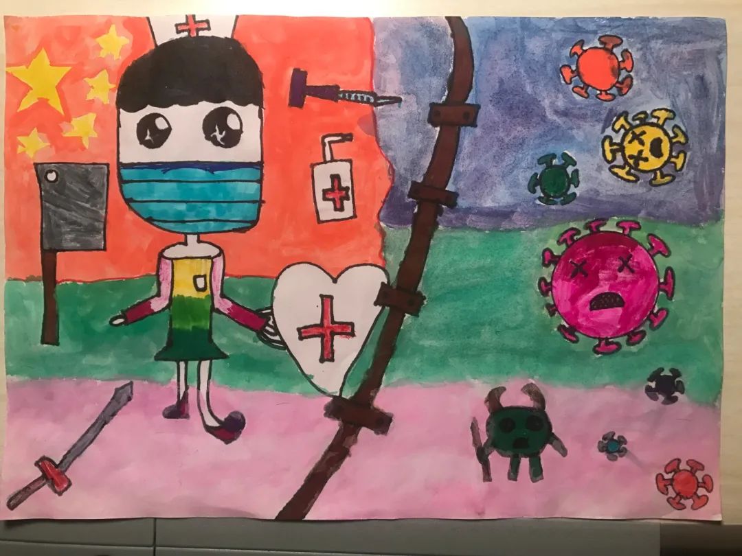 小学生防疫儿童画简单好看
