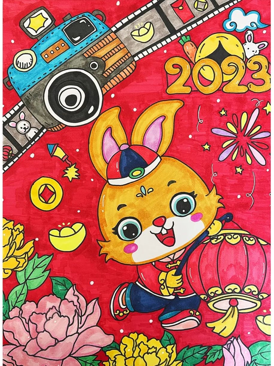 简单漂亮的2023兔年主题儿童画一等奖作品