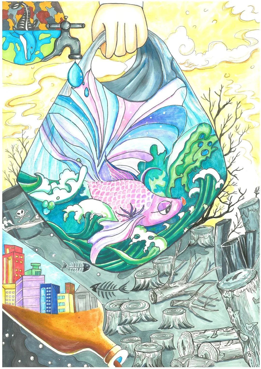 3.22世界水日主题绘画优秀作品展示