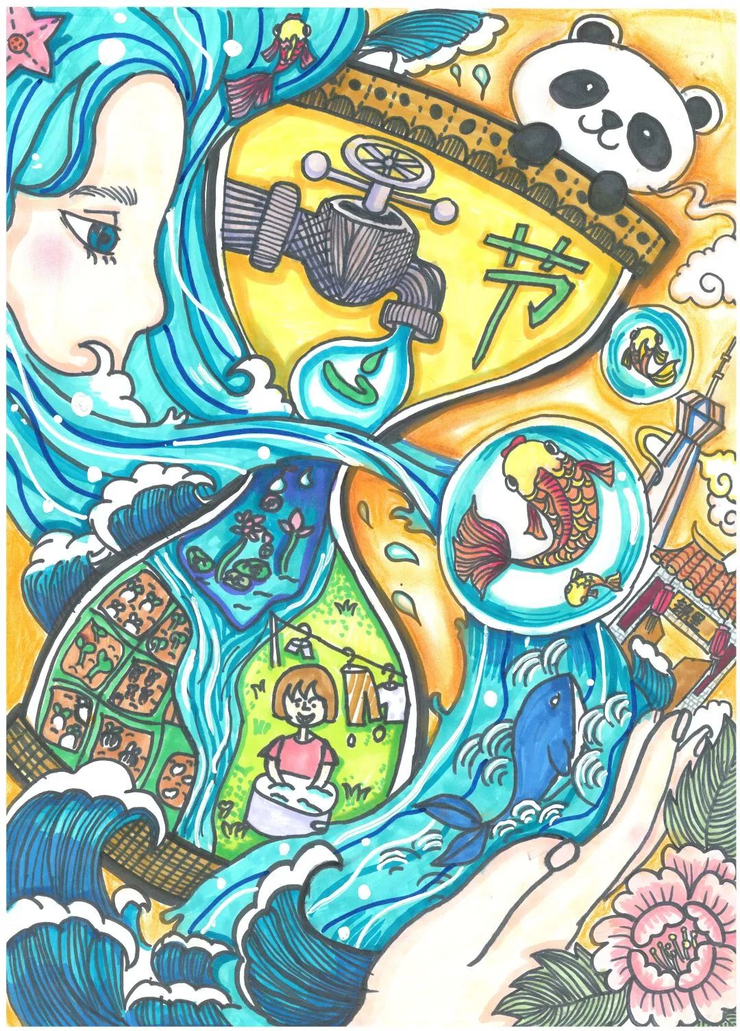 节约用水的儿童画简单有创意