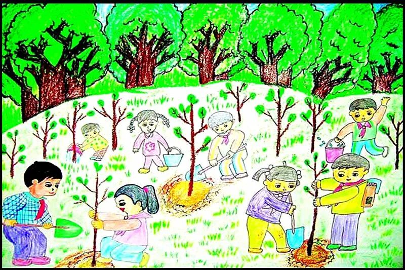 小学生植树节儿童画作品图片二等奖作品