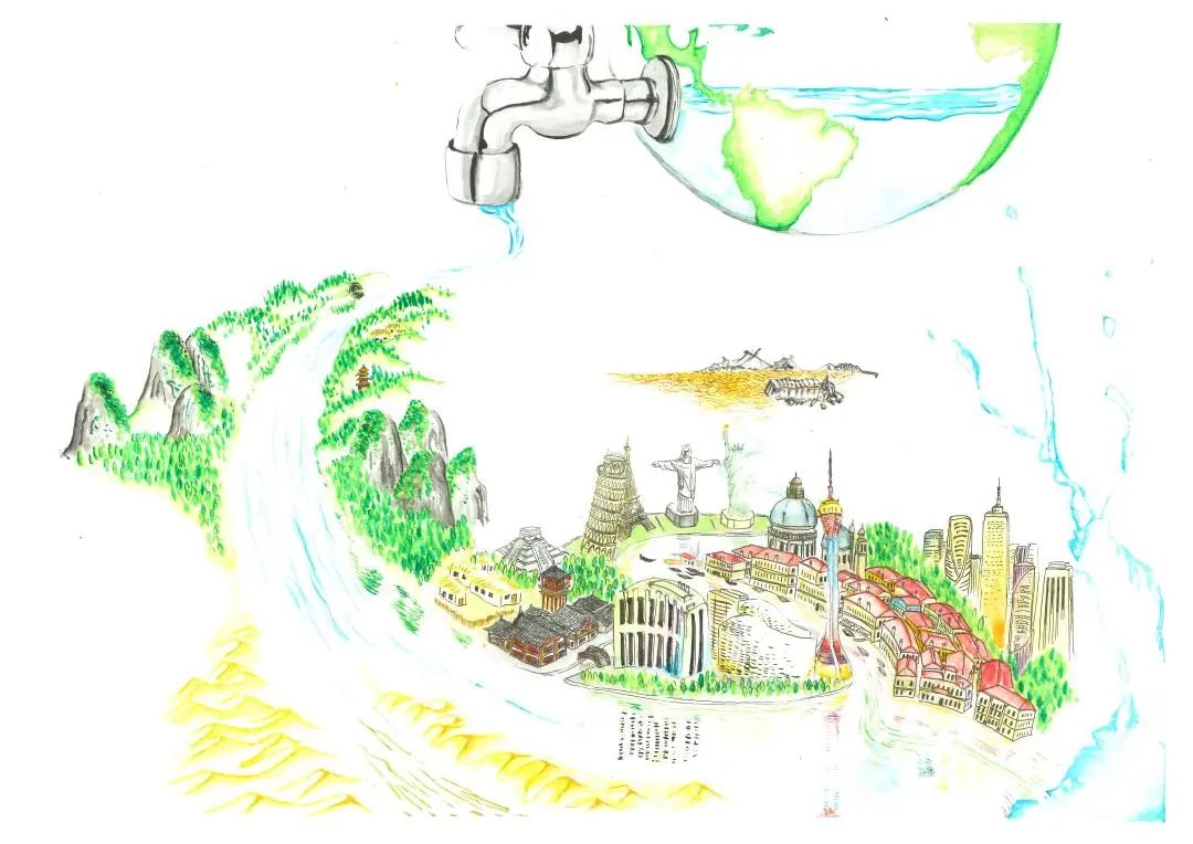 “节约用水 构建美丽家园”世界水日儿童画一等奖作品