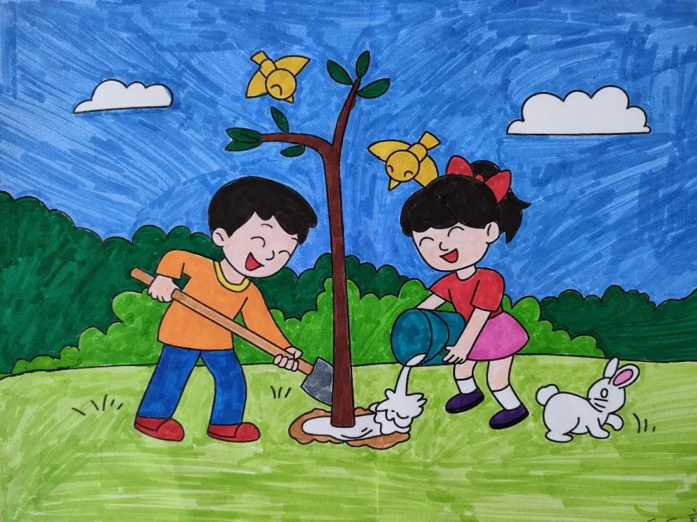 “播种希望 收获绿色未来”四年级儿童画