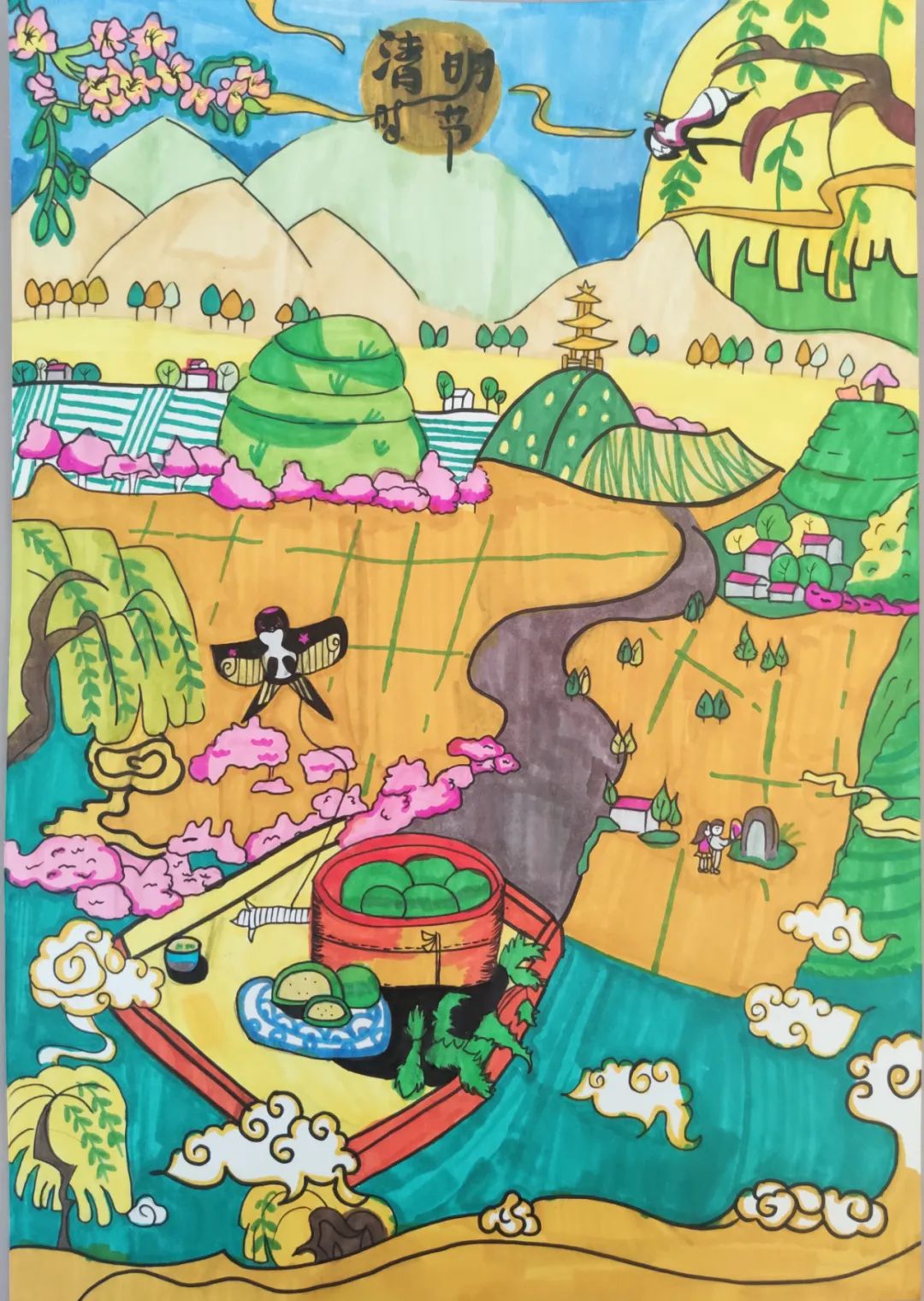 一张春天气息浓郁的清明节绘画