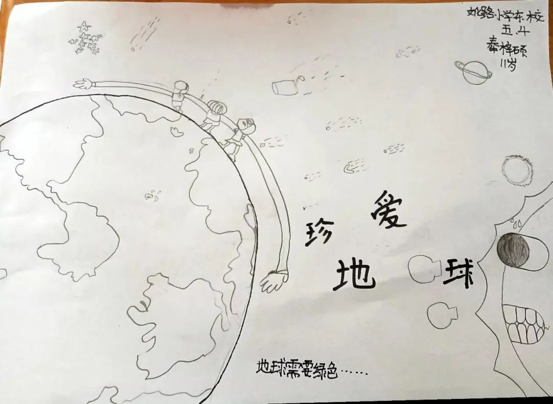 怎么画“珍爱地球 守护资源”的儿童画作品（黑白）