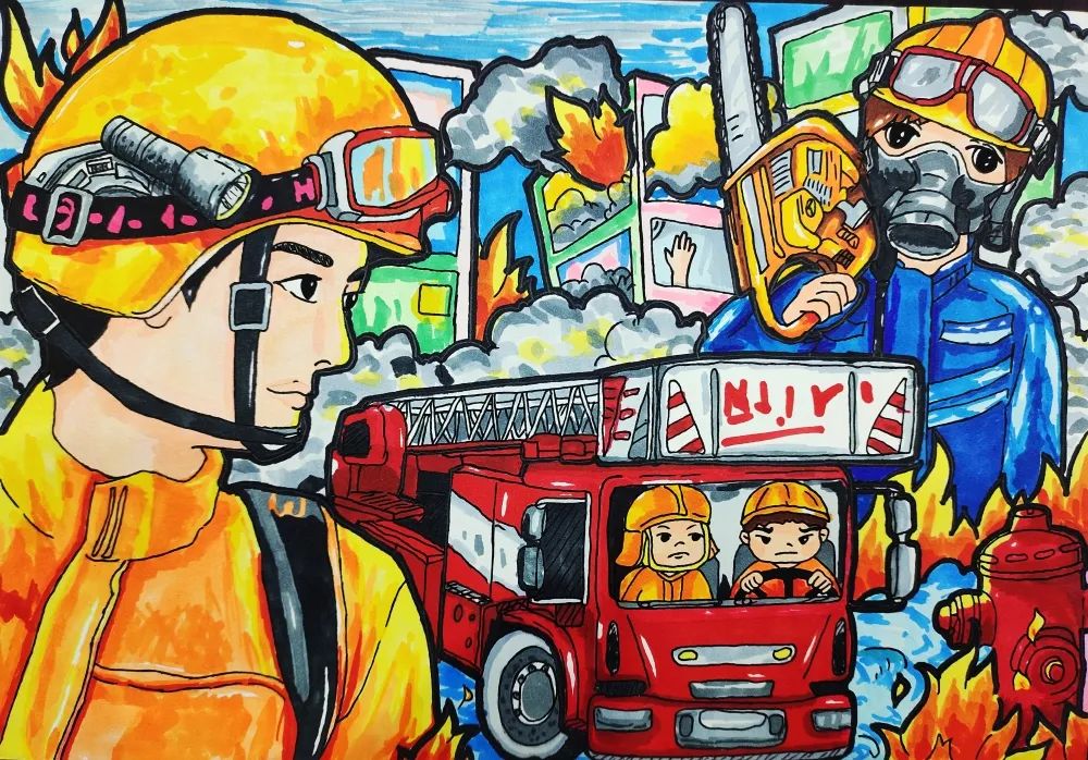 勇敢的消防员战士绘画优秀作品