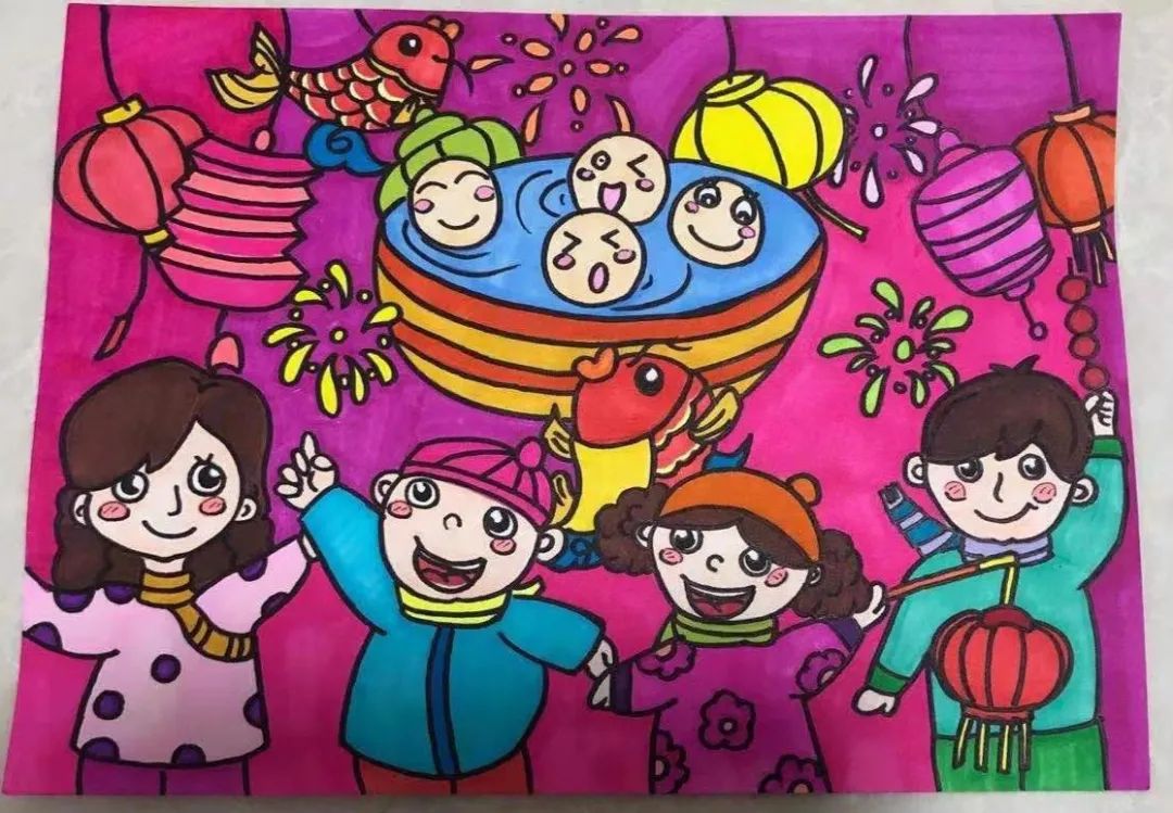 欢欢喜喜闹元宵主题儿童画