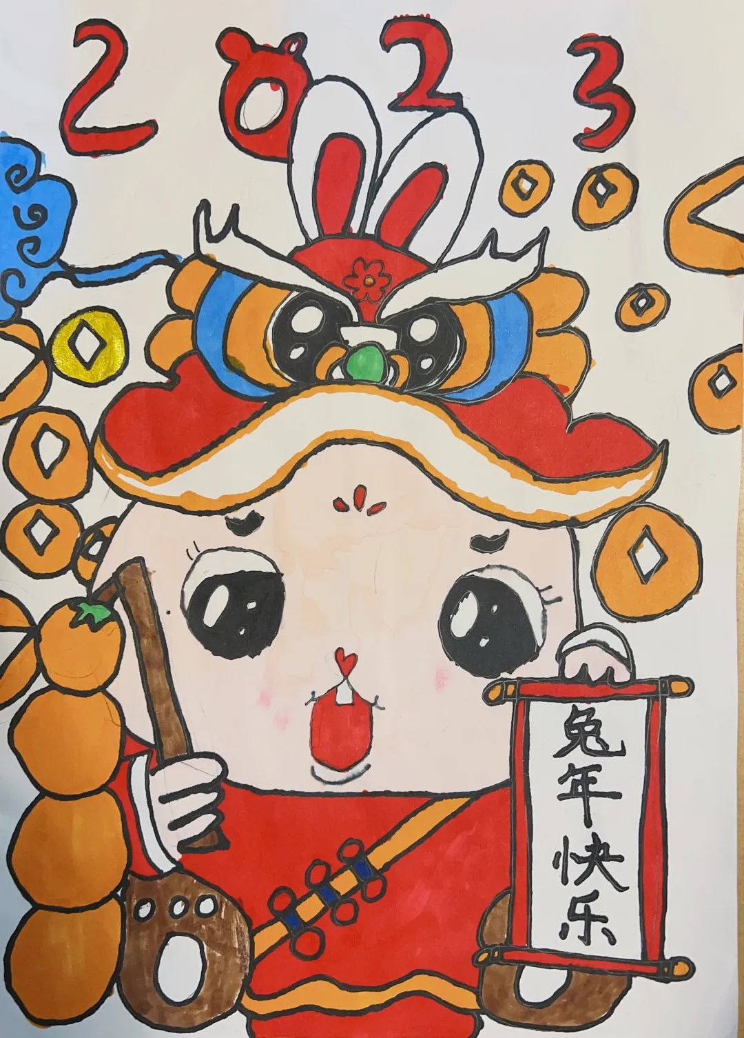  迎接兔年主题儿童画简单好看