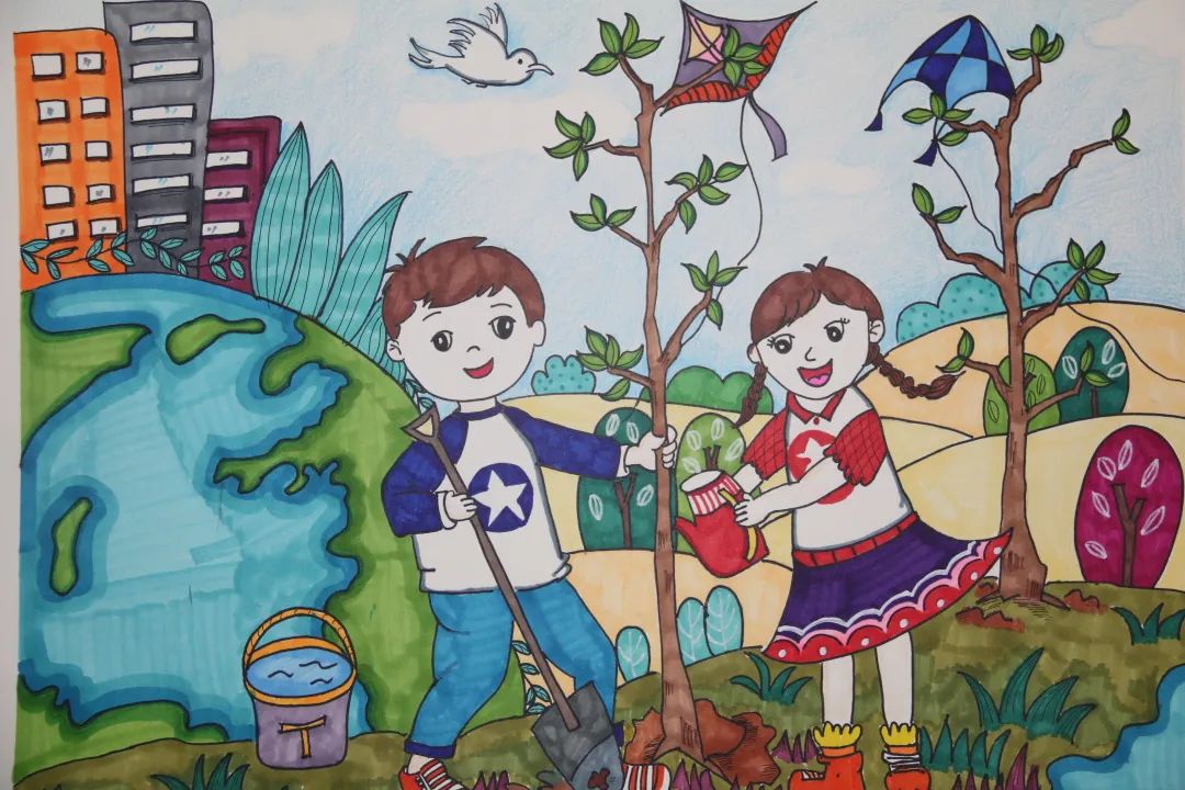 小学生植树节美术绘画作品