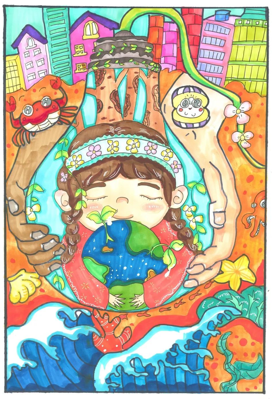 “节约用水 爱护地球”绘画获奖作品