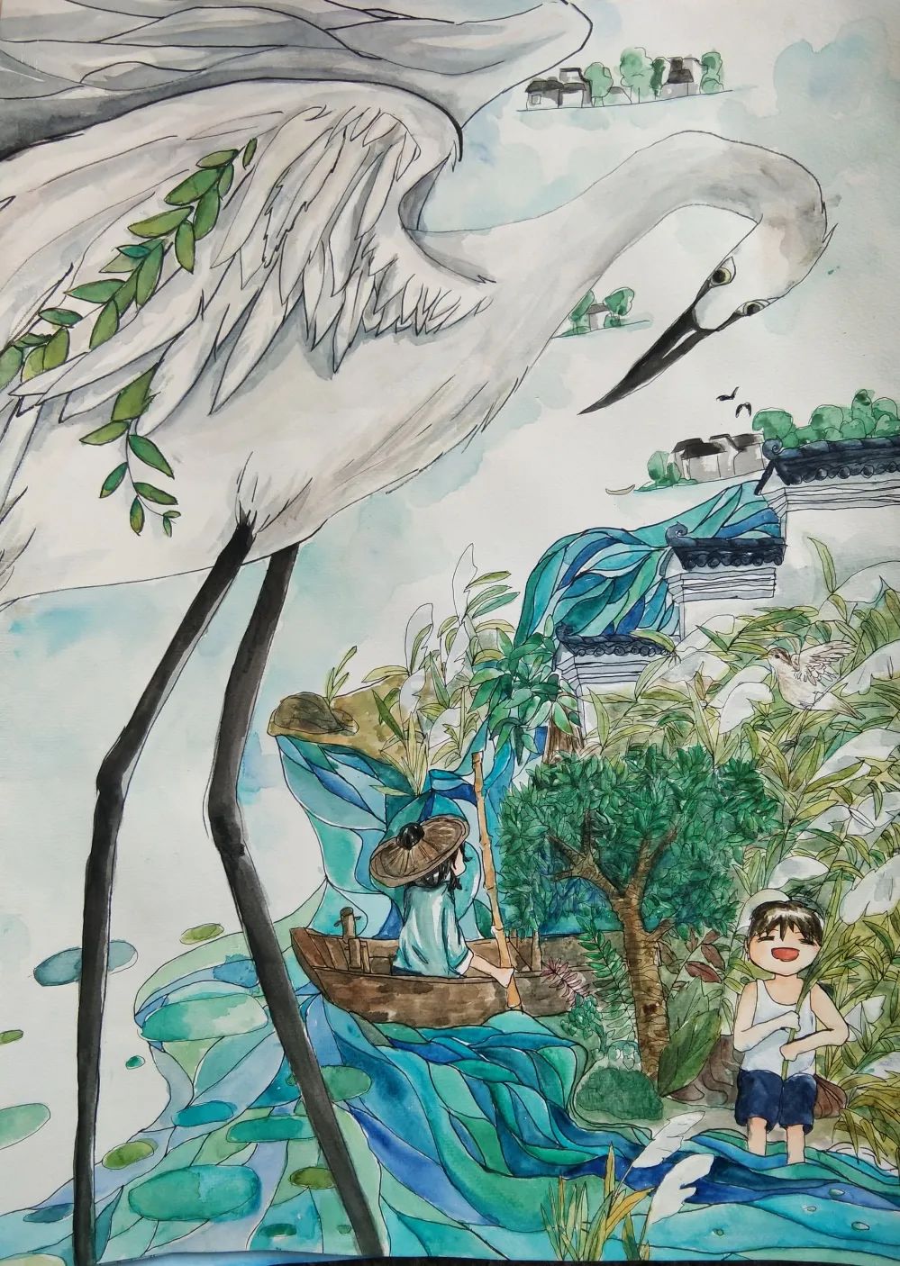 “珍爱湿地 绘画共生之美”画画图片