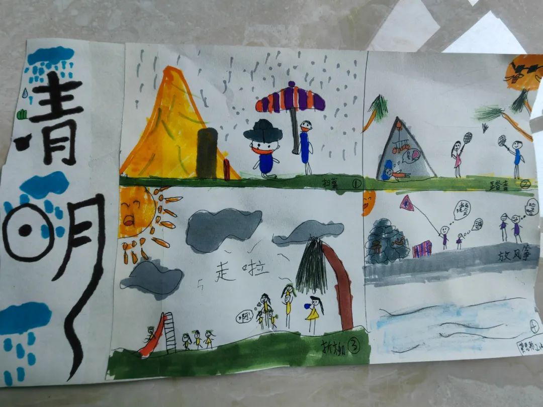 儿童画清明节踏青图片