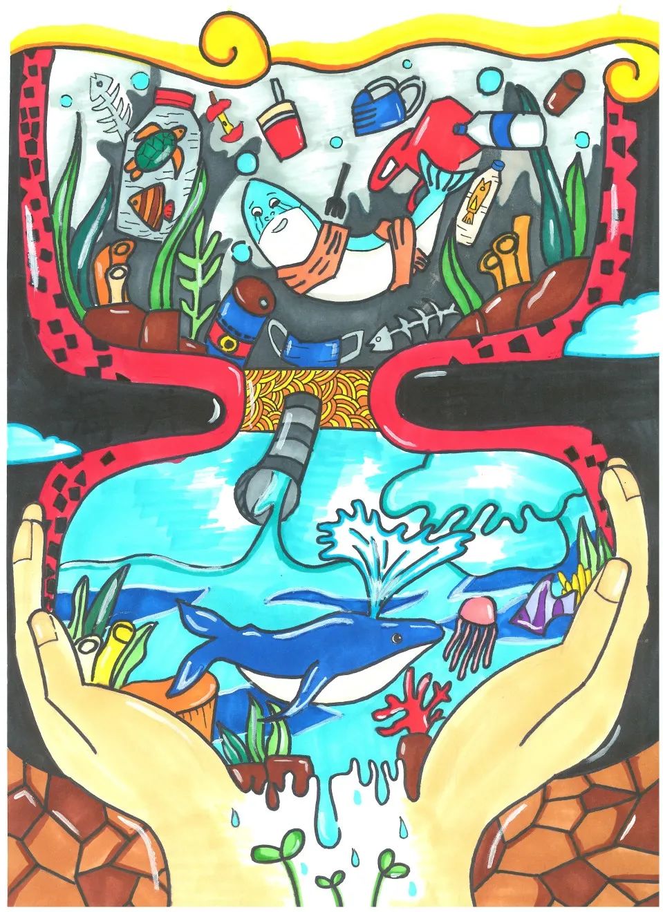 保护海洋环境图画儿童画