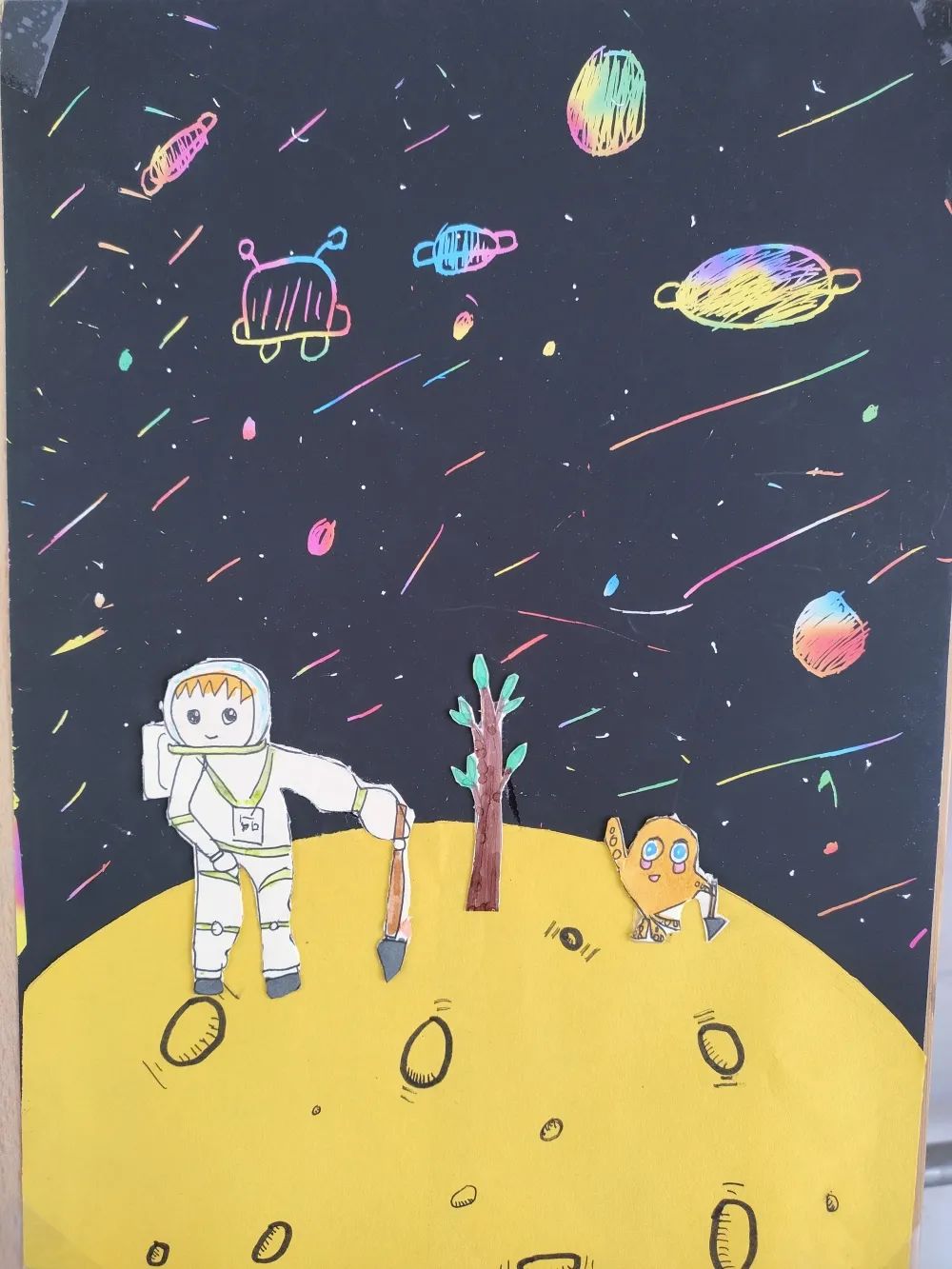 五年级小学生科幻画《太空种植》