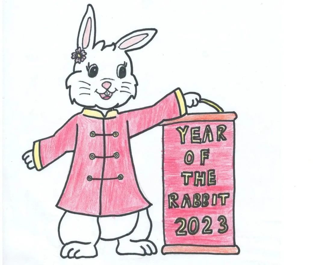 可爱的兔子迎接2023新年绘画图片