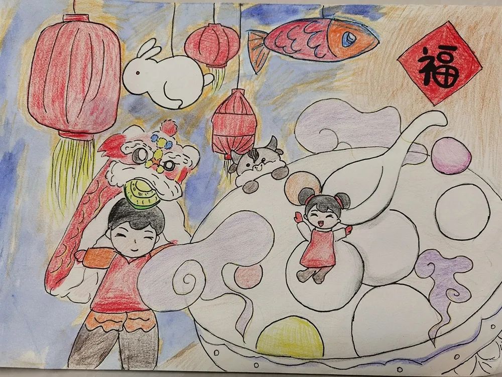 简单的元宵节快乐小学生儿童画