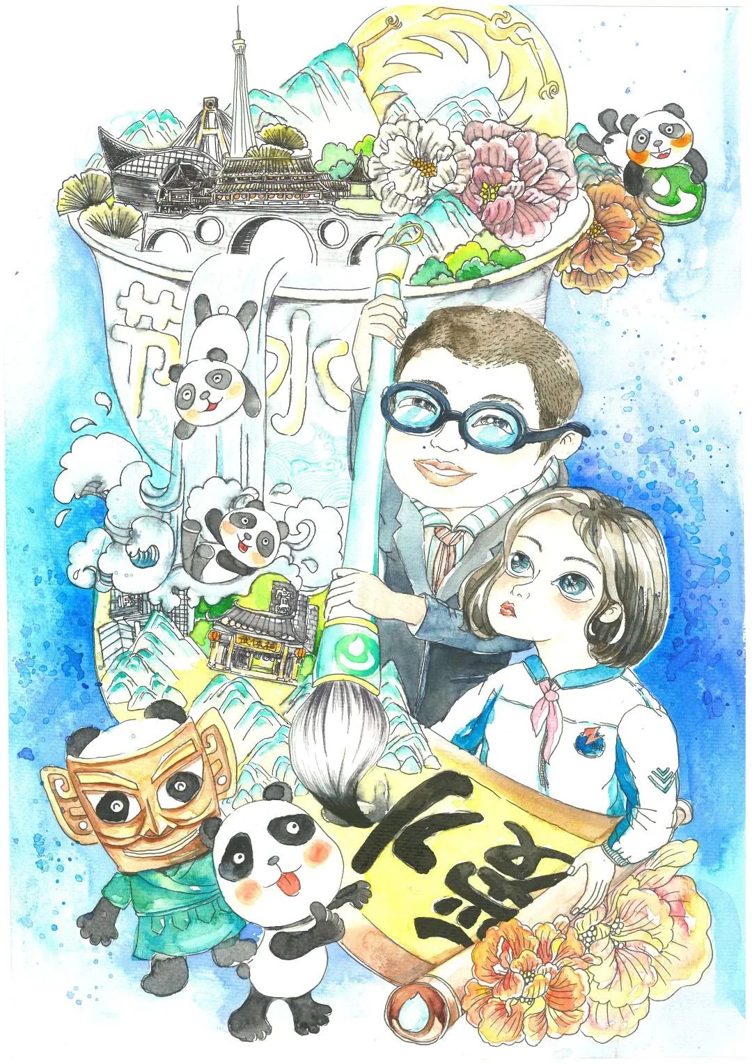 小学六年级爱水节水儿童画作品简单好看