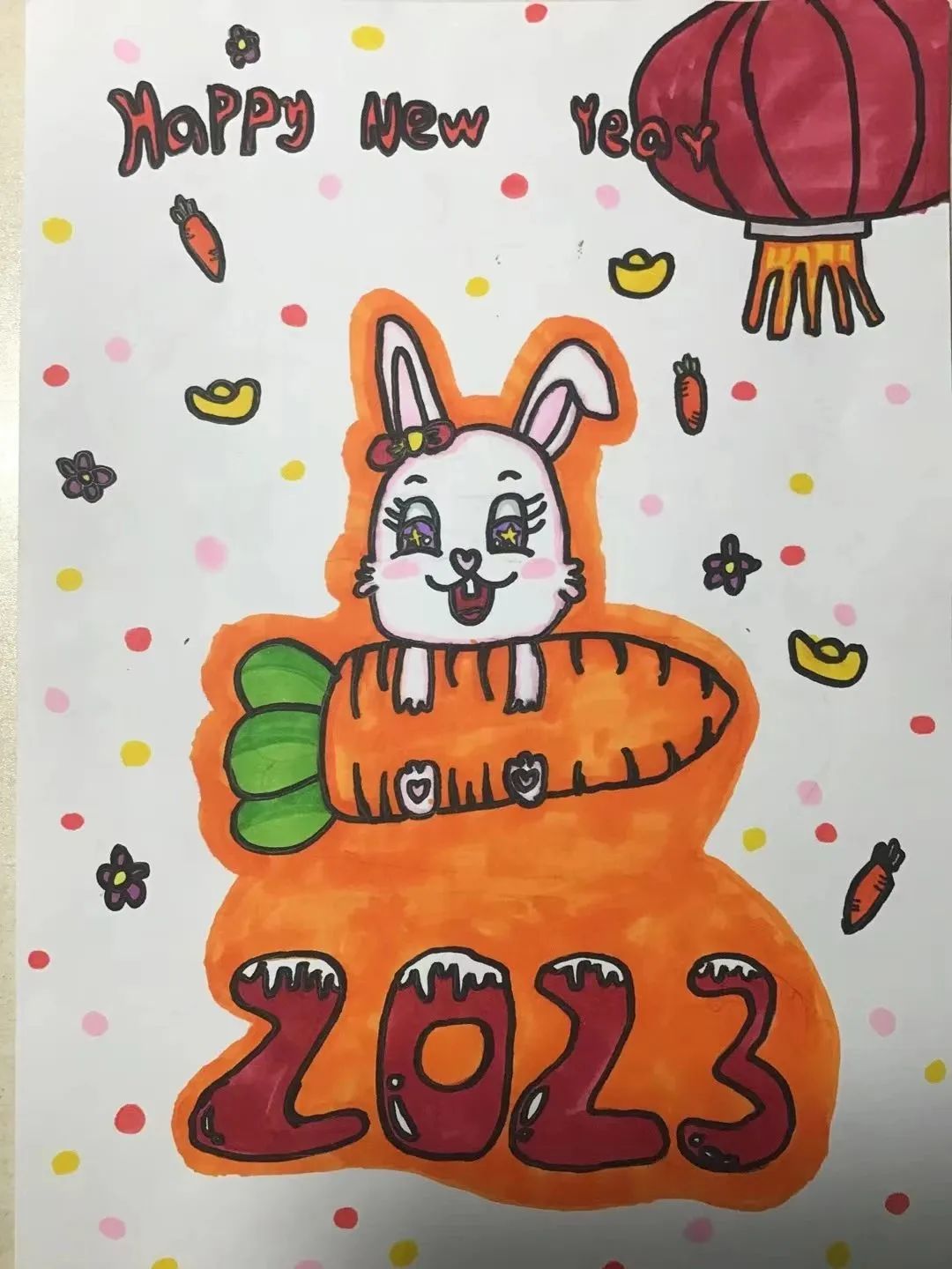 简单的2023happy new year兔年春节绘画作品