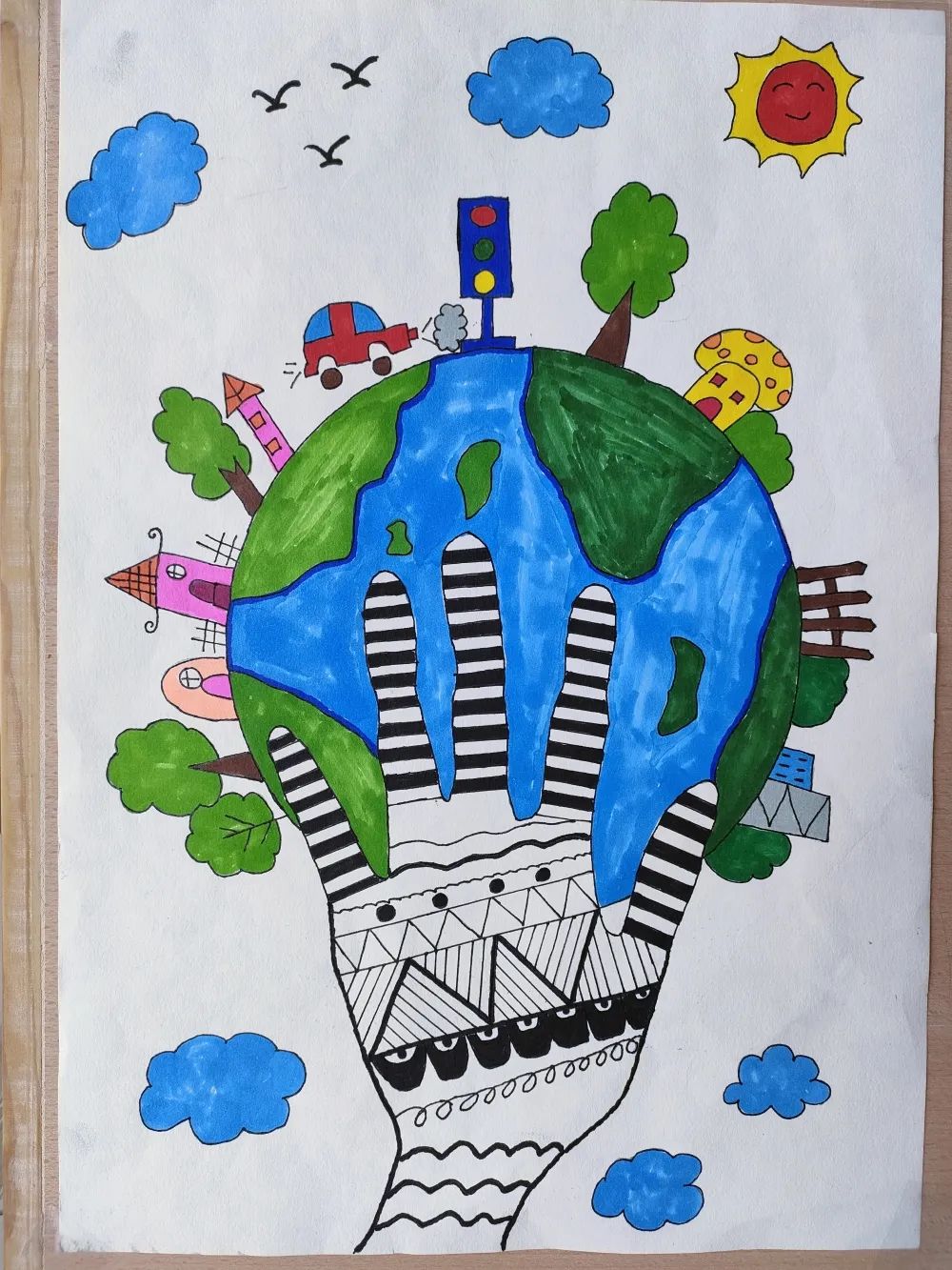 “播种一片绿色 保护地球环境”小学创意绘画作品