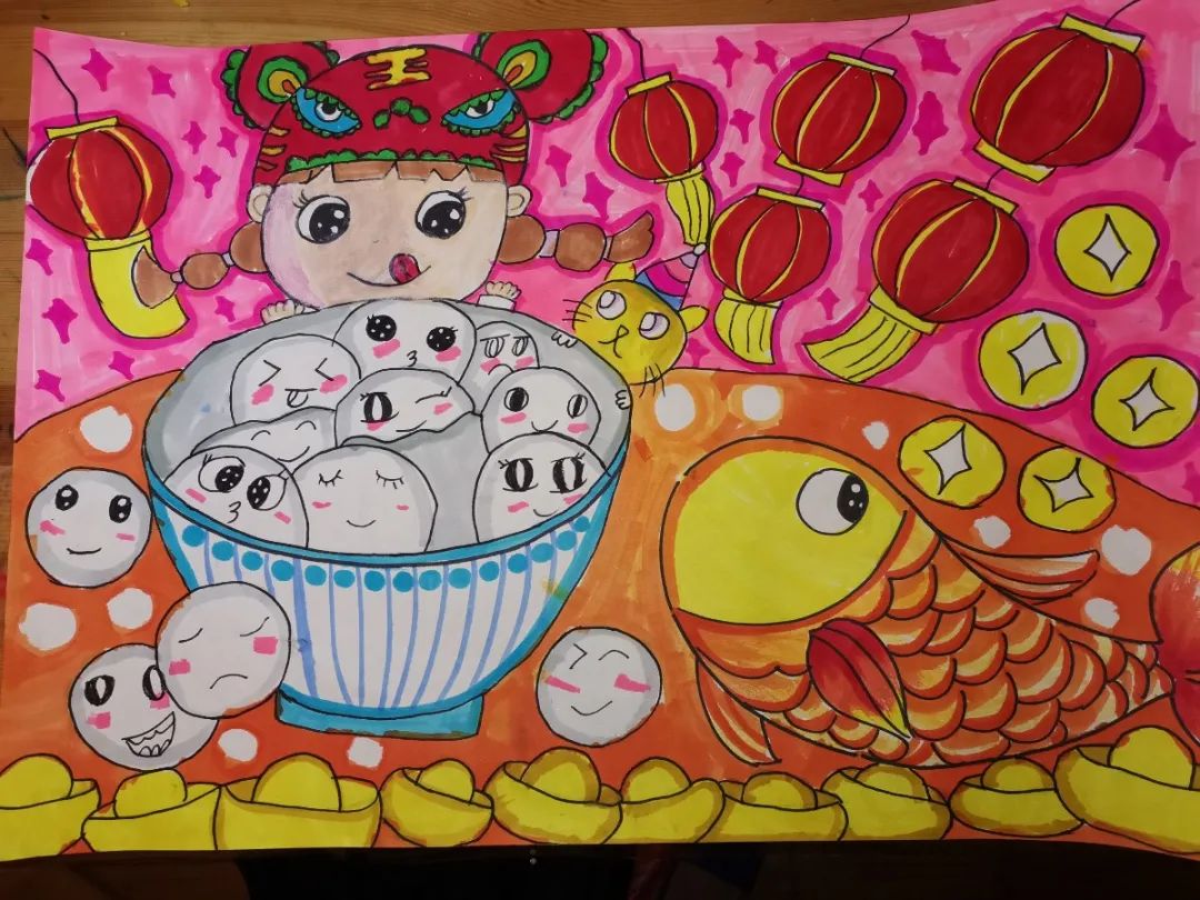 元宵节可爱小汤圆儿童画