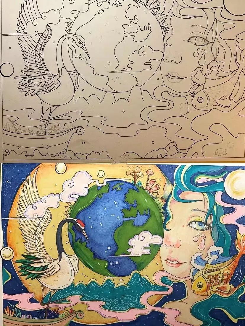 世界地球日儿童画作品——《地球哭了》