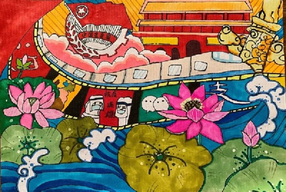 五四青年节的抗疫绘画(儿童画)