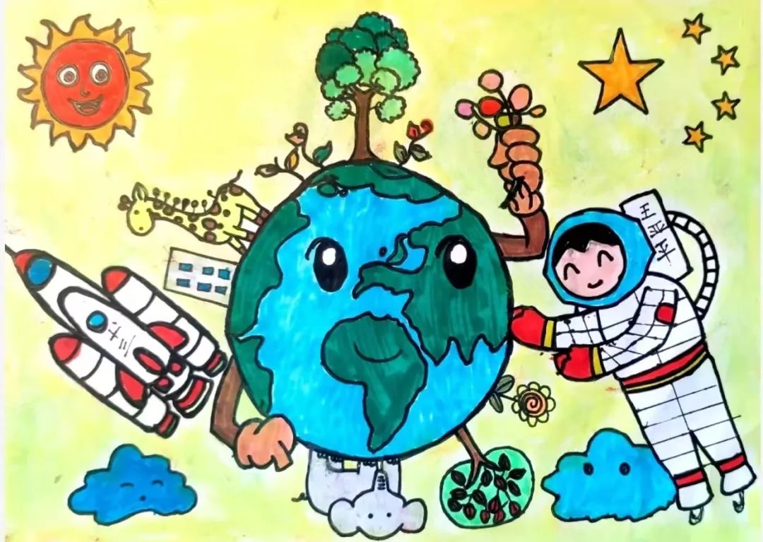 小学一年级世界地球日主题绘画简单好看
