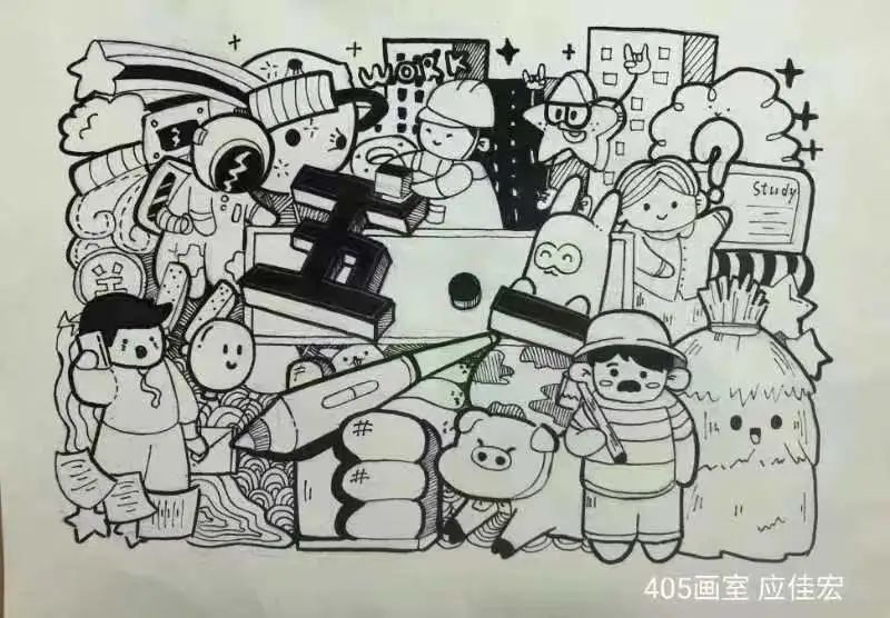 五一劳动节绘画图片作品（黑白）