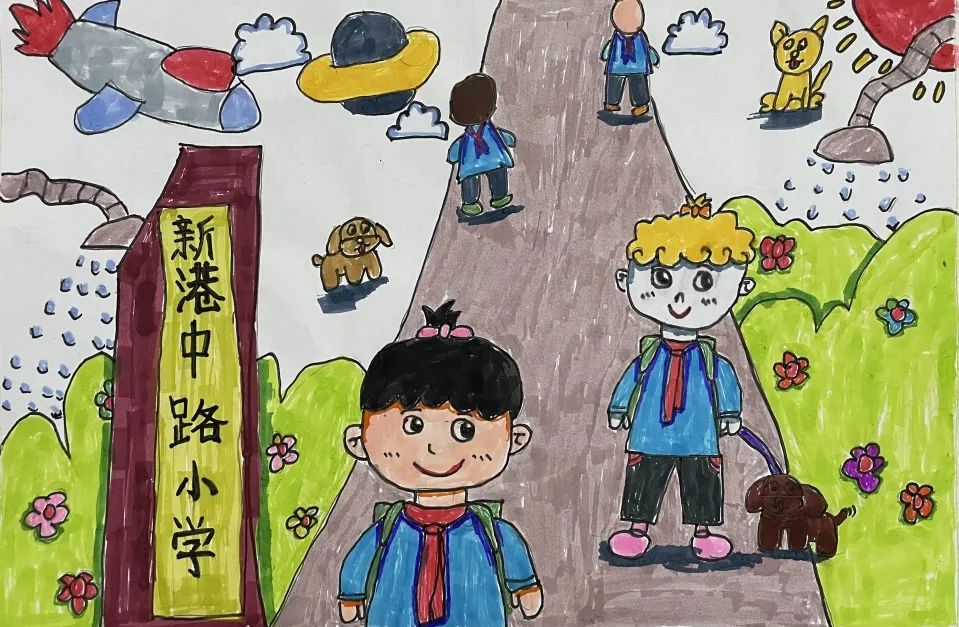 2023世界地球日红领巾在行动儿童画