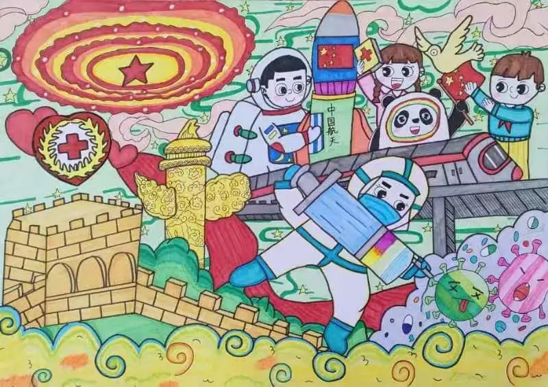 抗击疫情 航天主题青年节儿童画