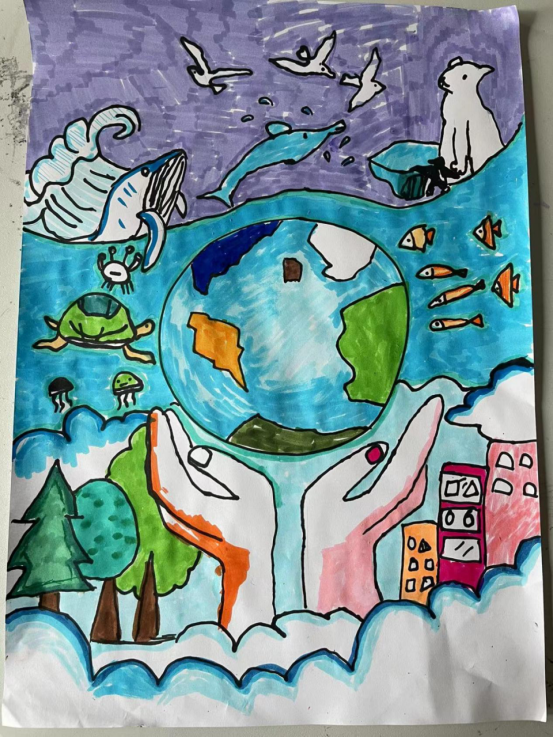 守护海洋环境地球日主题儿童画