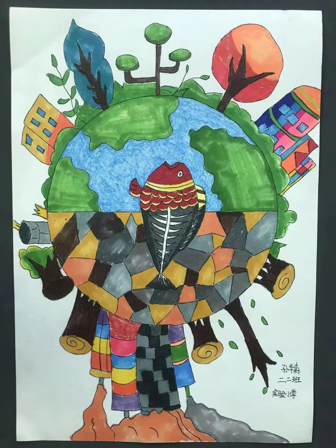 “关注海洋生态 珍爱我们的地球”主题儿童画