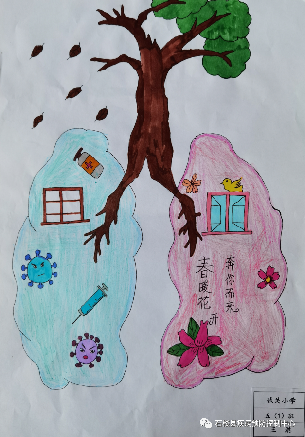 以关注肺健康为主题的儿童画