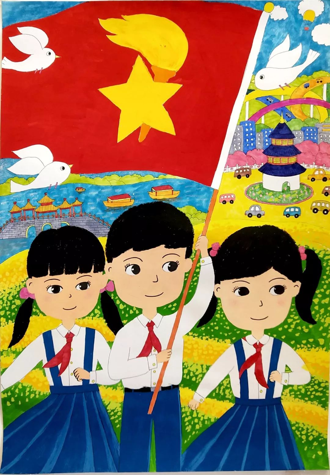 小学“喜迎五四 红领巾心向党”主题绘画
