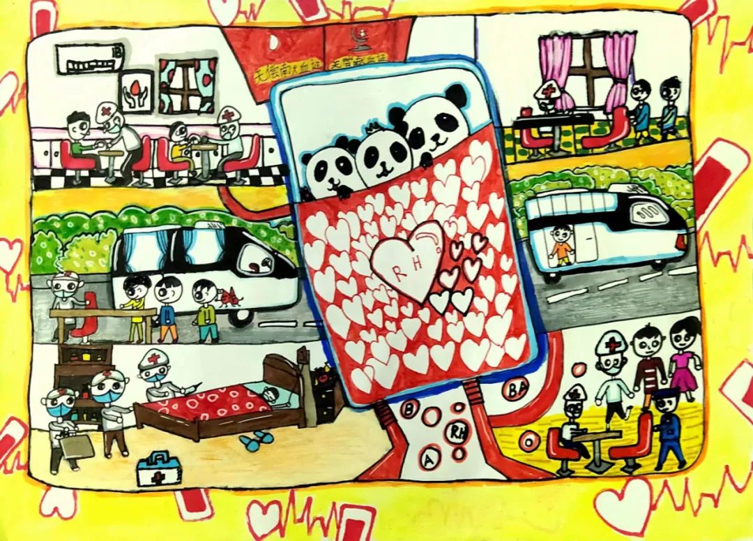 “无偿献血 延续生命”献血日主题画画