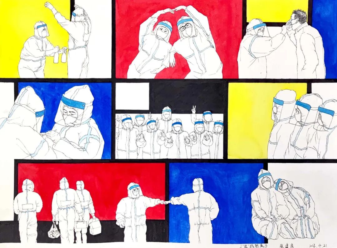 五四青年节绘画抗疫主题儿童画作品