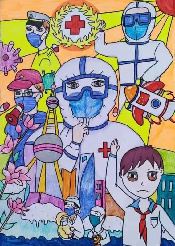 弘扬伟大抗疫精神五四主题儿童画一等奖