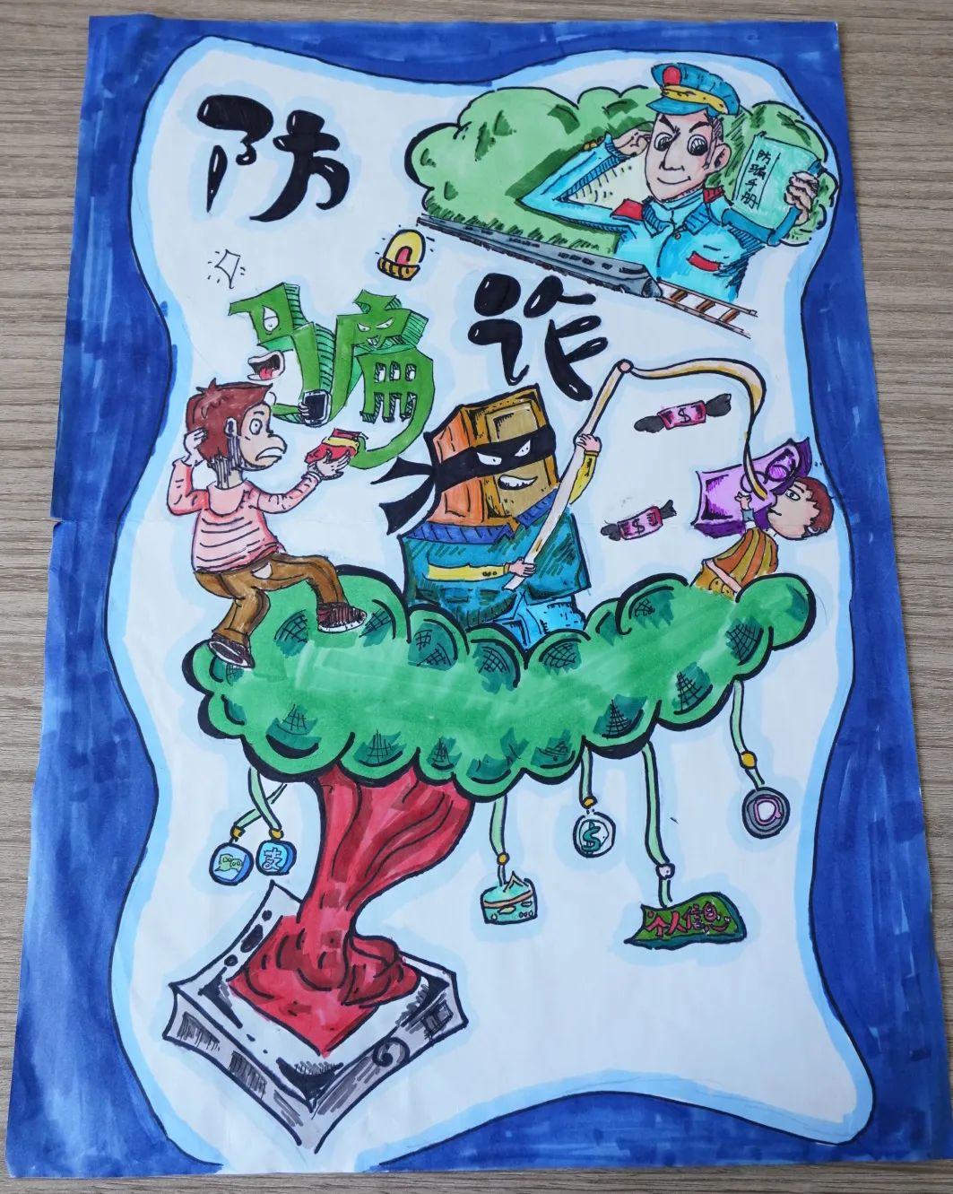 有关防范电信诈骗的绘画