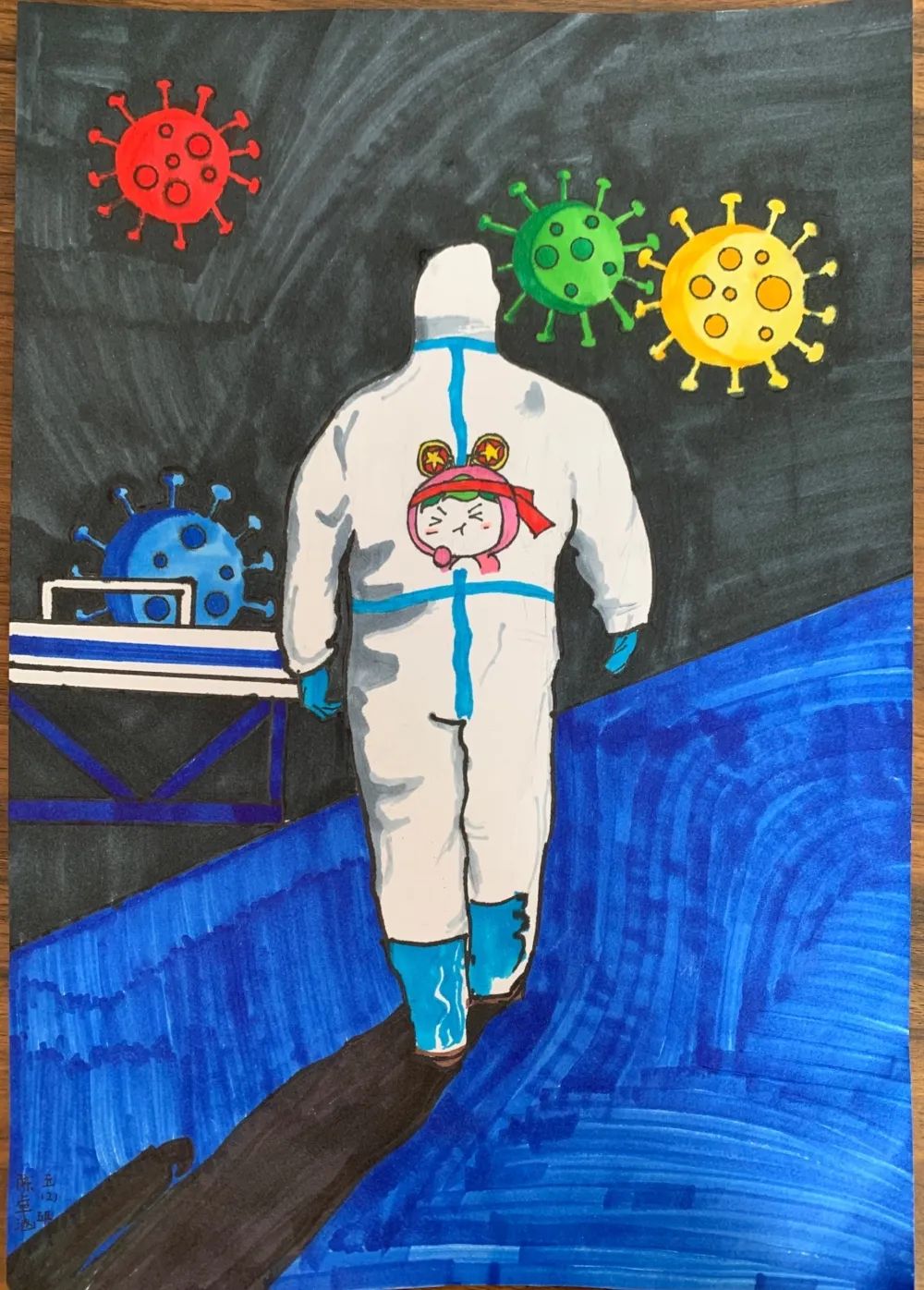 五四青年节主题儿童画《致敬逆行者》